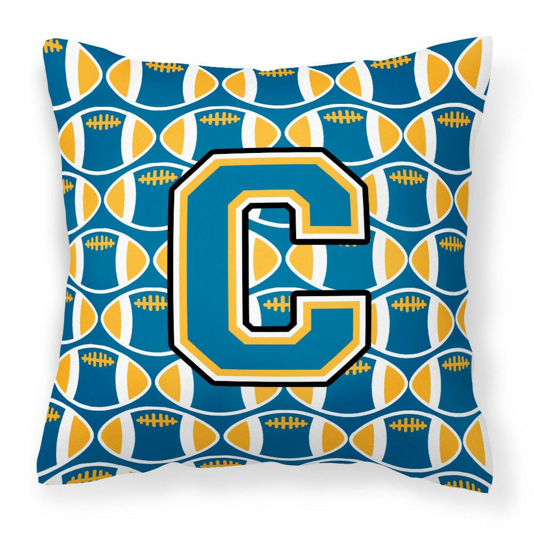 Letter C Football Blue and Gold Fabric Decorative Pillow CJ1077-CPW1414 by Caroline&#39;s Treasures