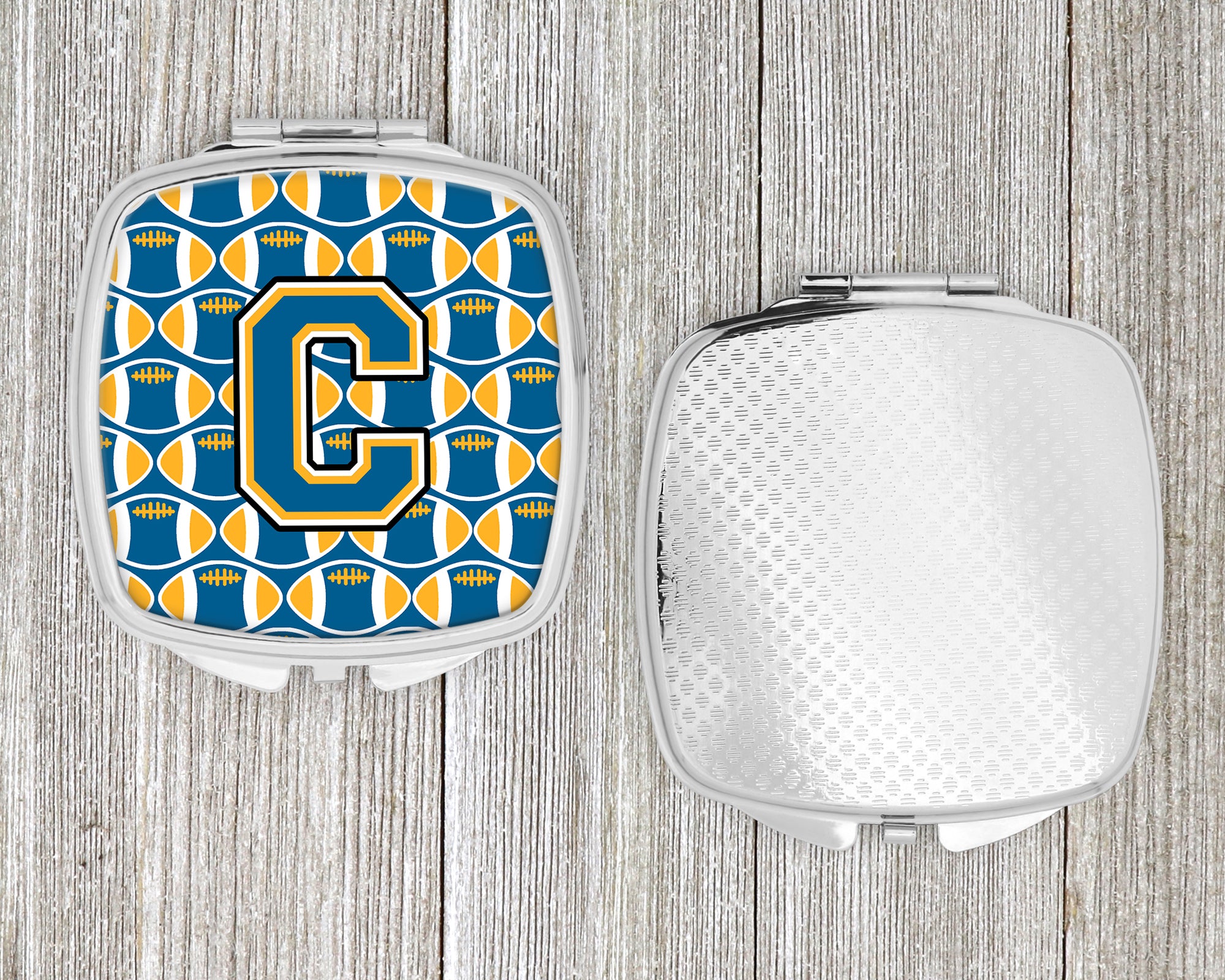Letter C Football Blue and Gold Compact Mirror CJ1077-CSCM  the-store.com.