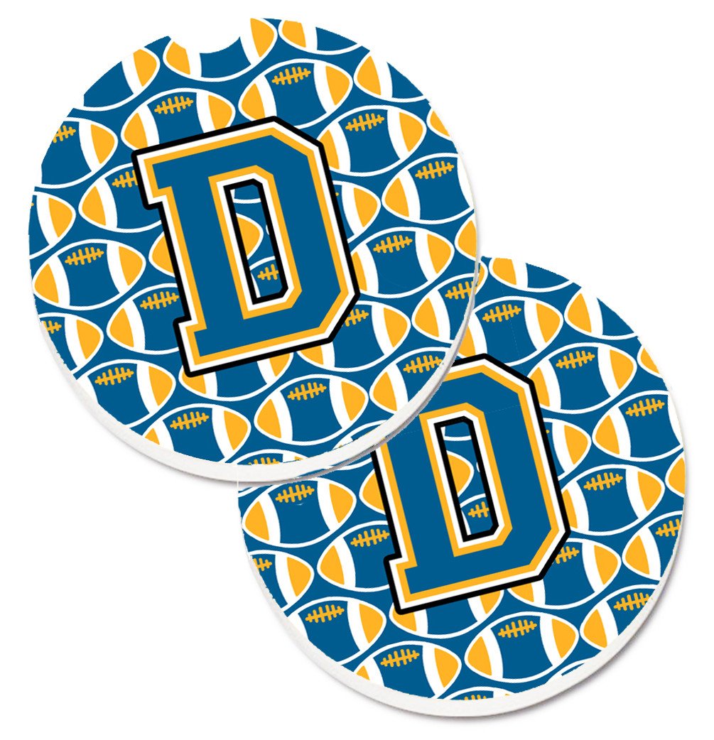 Letter D Football Blue and Gold Set of 2 Cup Holder Car Coasters CJ1077-DCARC by Caroline&#39;s Treasures