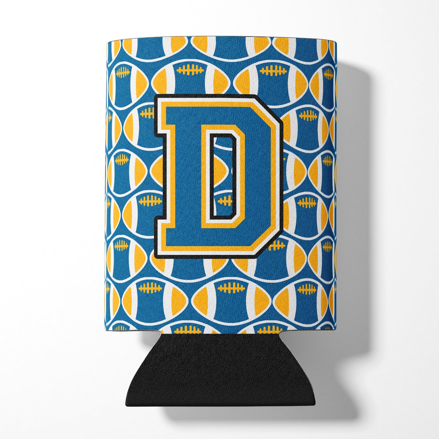 Letter D Football Blue and Gold Can or Bottle Hugger CJ1077-DCC