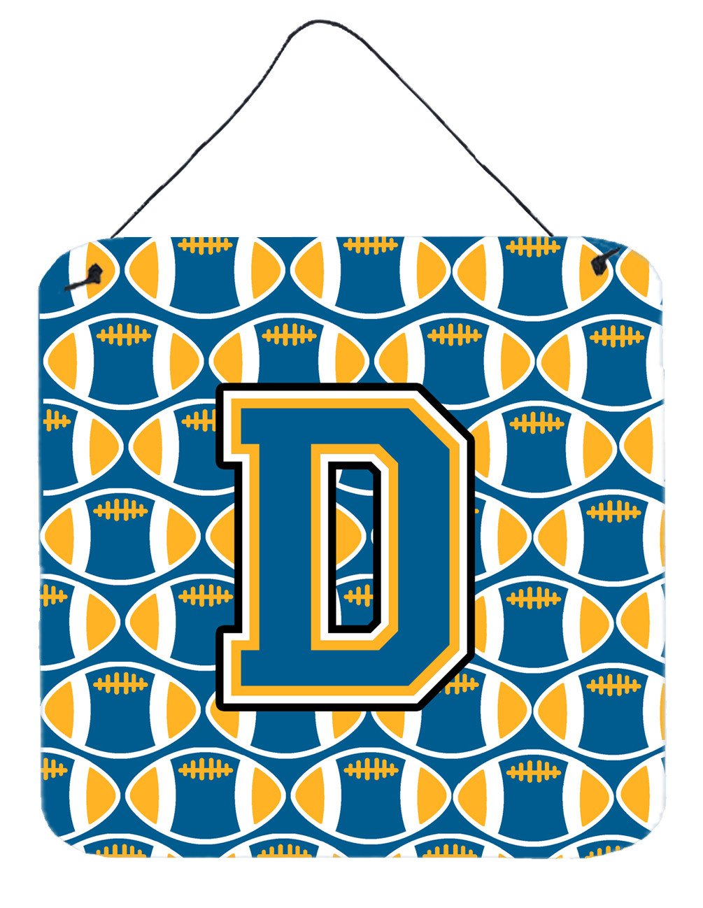 Letter D Football Blue and Gold Wall or Door Hanging Prints CJ1077-DDS66 by Caroline&#39;s Treasures