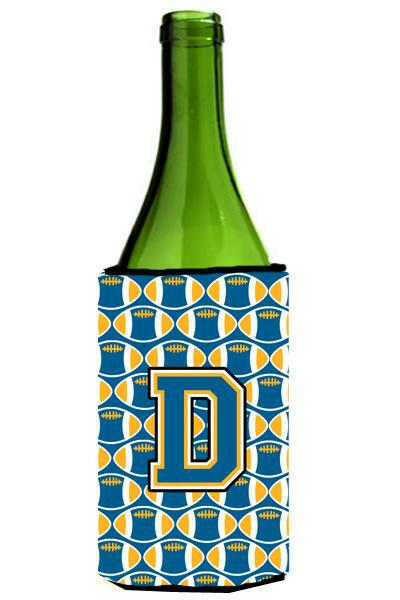 Letter D Football Blue and Gold Wine Bottle Beverage Insulator Hugger CJ1077-DLITERK by Caroline&#39;s Treasures