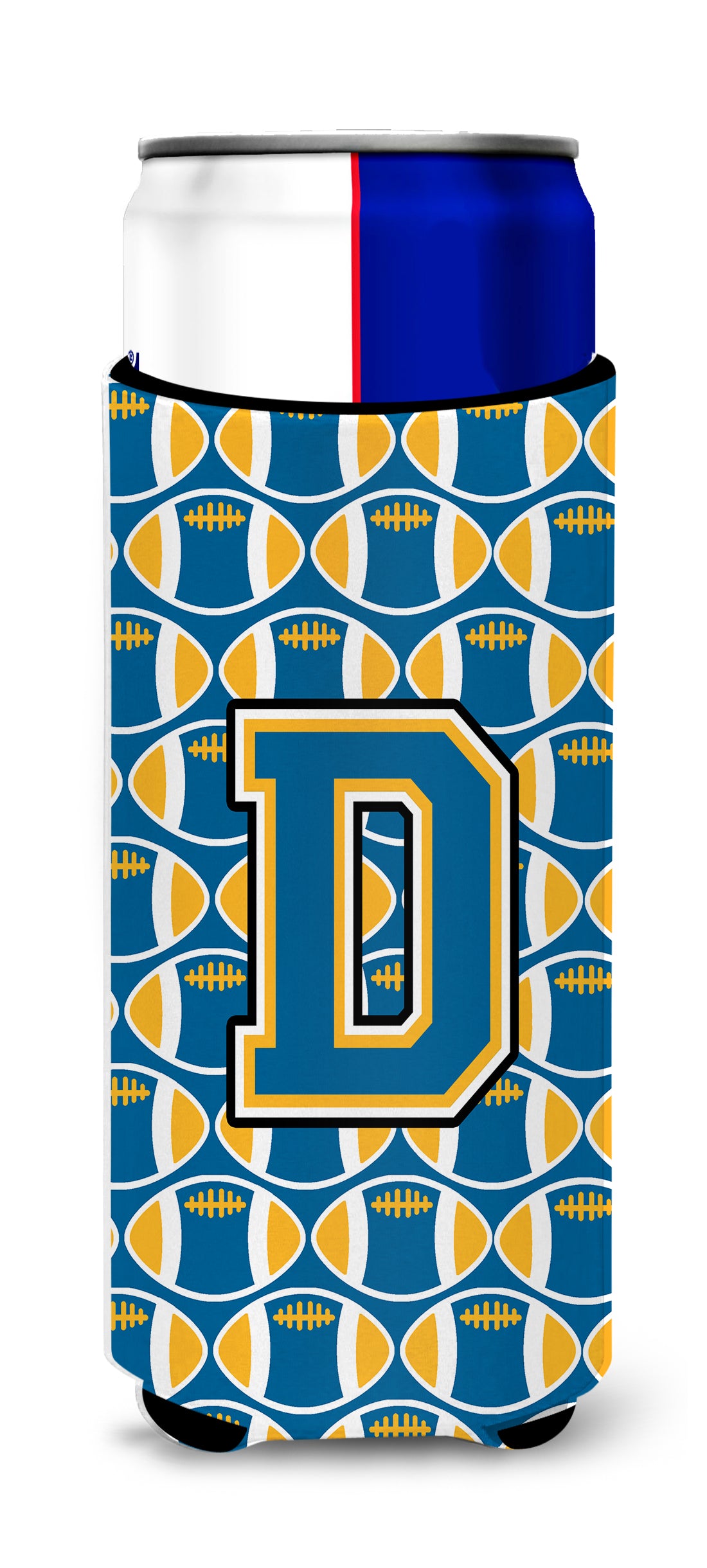 Letter D Football Blue and Gold Ultra Beverage Insulators for slim cans CJ1077-DMUK