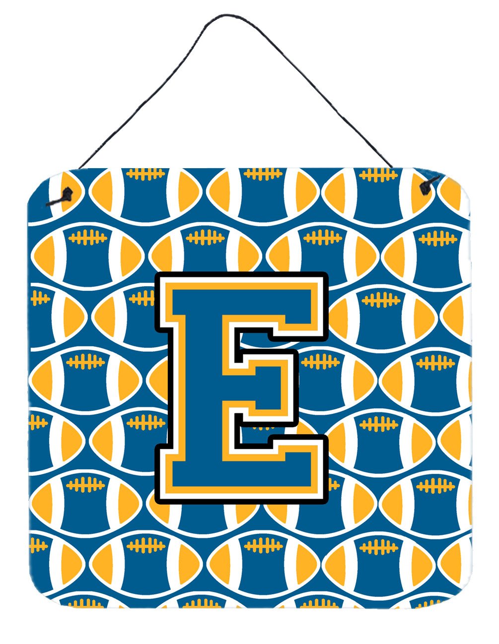Letter E Football Blue and Gold Wall or Door Hanging Prints CJ1077-EDS66 by Caroline&#39;s Treasures