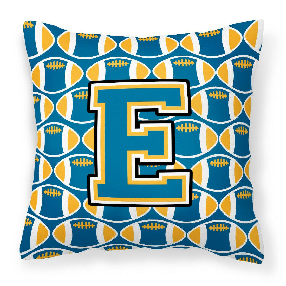Letter E Football Blue and Gold Fabric Decorative Pillow CJ1077-EPW1414 by Caroline&#39;s Treasures