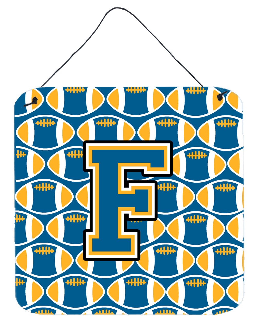 Letter F Football Blue and Gold Wall or Door Hanging Prints CJ1077-FDS66 by Caroline&#39;s Treasures