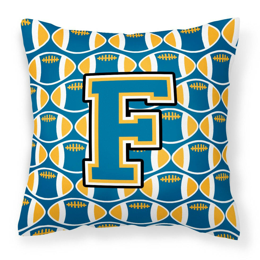 Letter F Football Blue and Gold Fabric Decorative Pillow CJ1077-FPW1414 by Caroline&#39;s Treasures