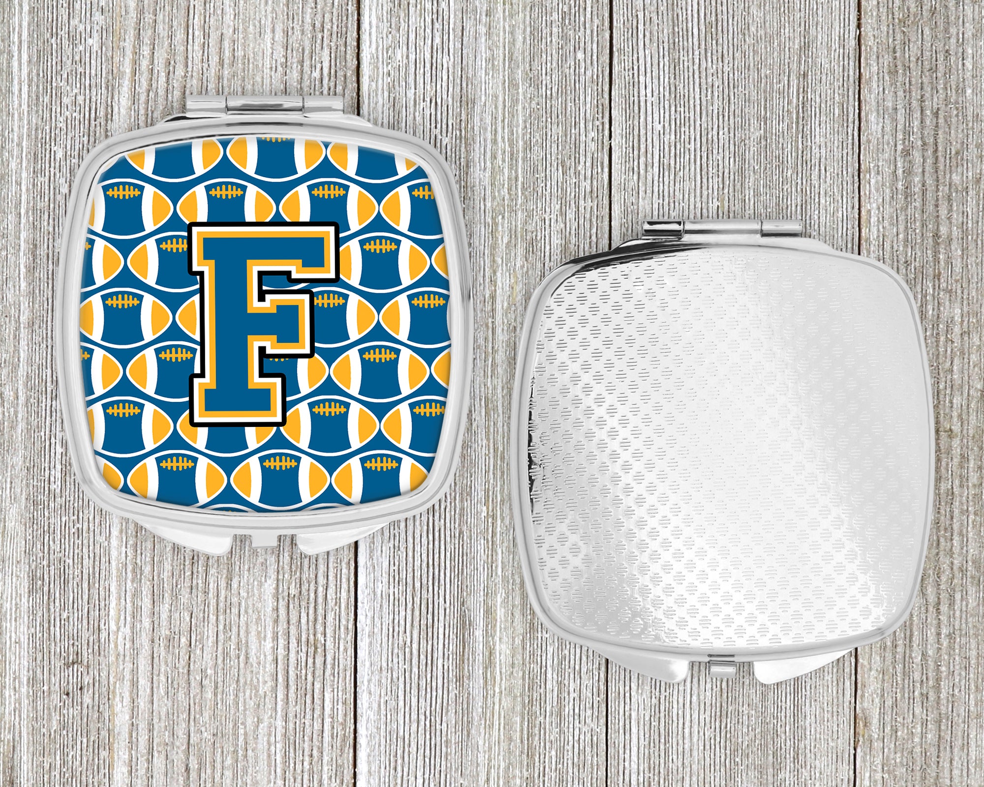 Letter F Football Blue and Gold Compact Mirror CJ1077-FSCM