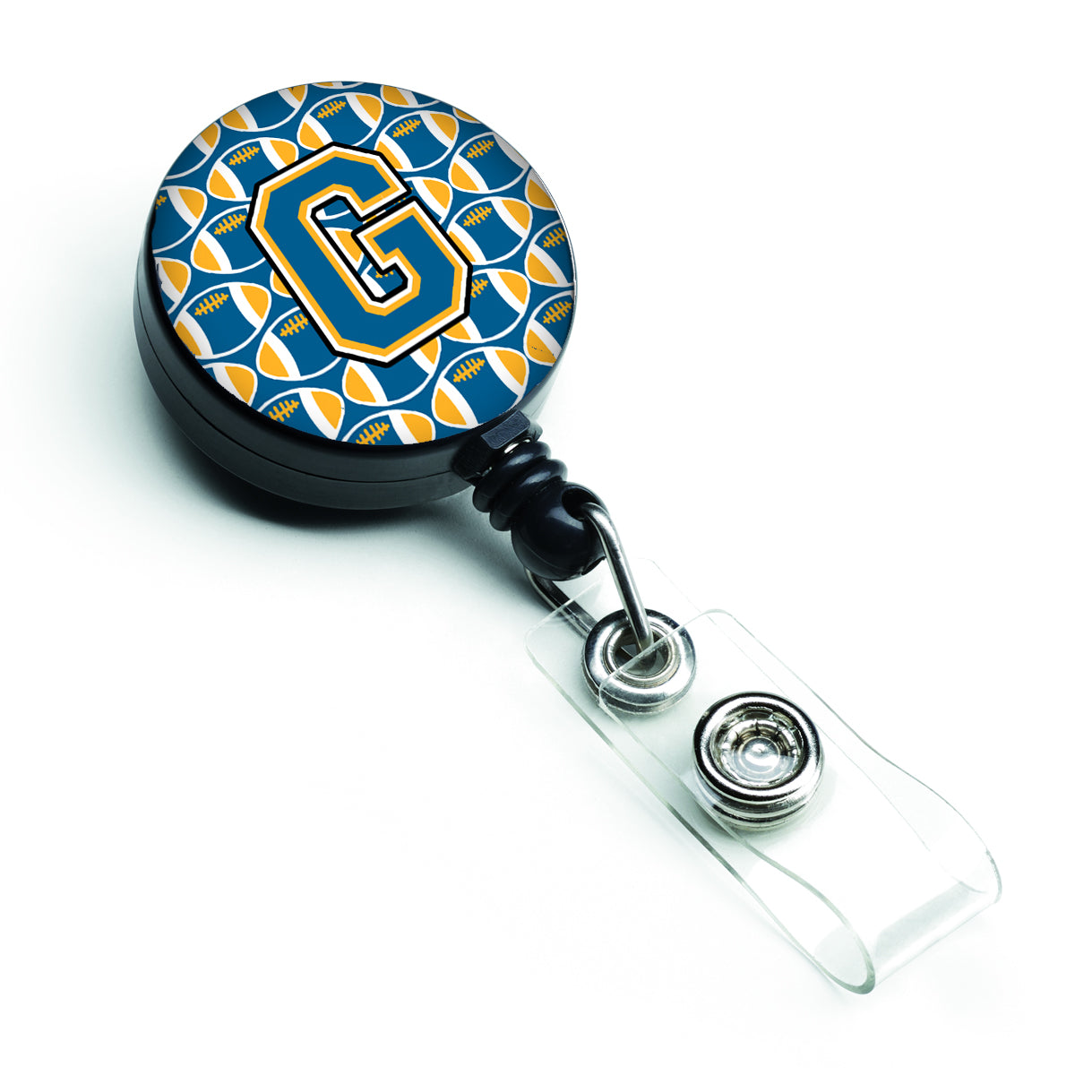Letter G Football Blue and Gold Retractable Badge Reel CJ1077-GBR.