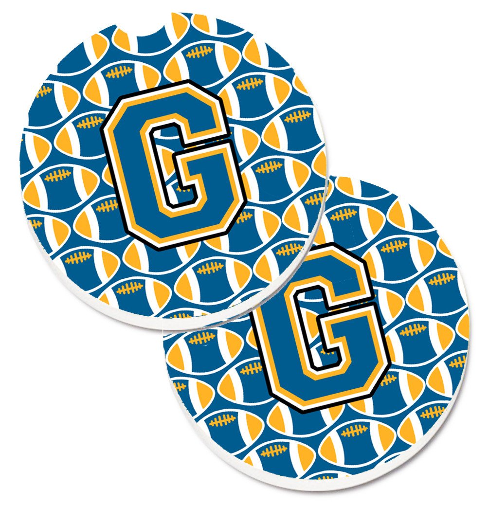 Letter G Football Blue and Gold Set of 2 Cup Holder Car Coasters CJ1077-GCARC by Caroline&#39;s Treasures