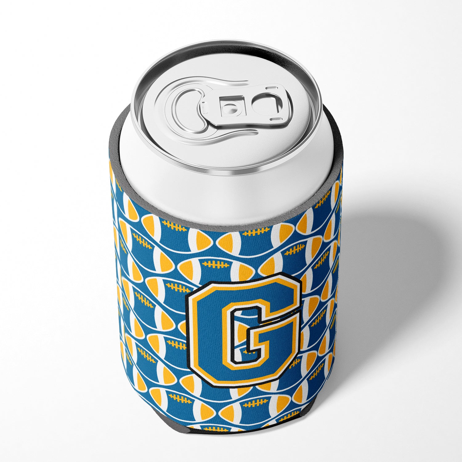 Letter G Football Blue and Gold Can or Bottle Hugger CJ1077-GCC.