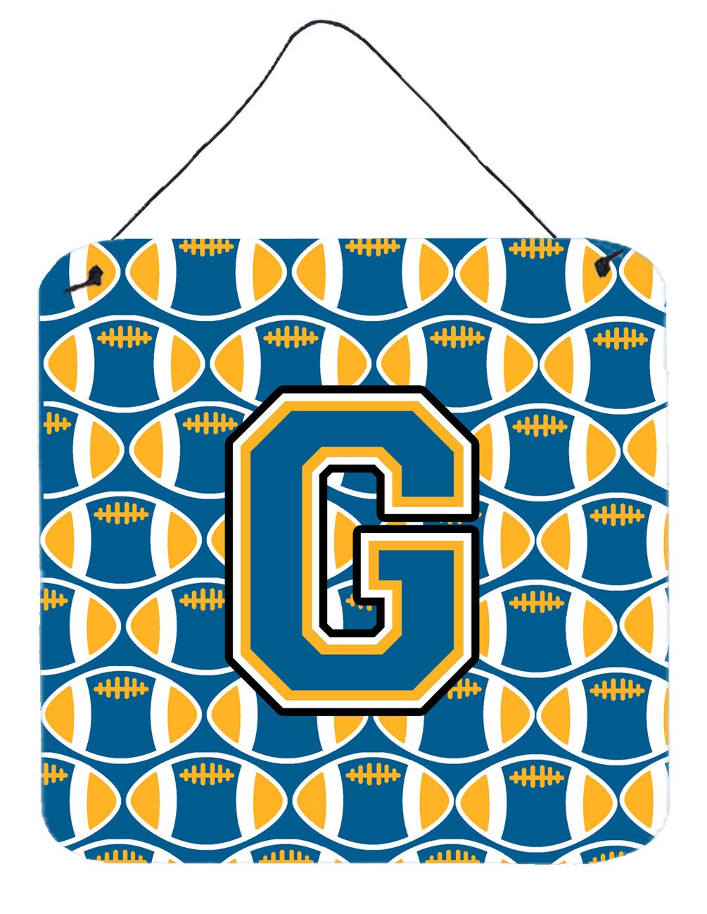 Letter G Football Blue and Gold Wall or Door Hanging Prints CJ1077-GDS66 by Caroline&#39;s Treasures