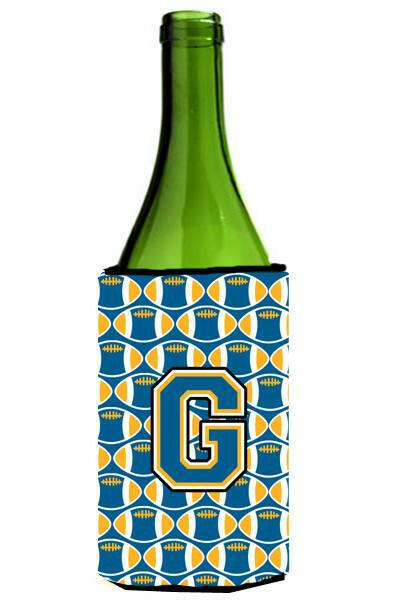 Letter G Football Blue and Gold Wine Bottle Beverage Insulator Hugger CJ1077-GLITERK by Caroline&#39;s Treasures