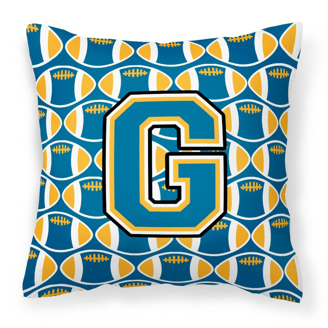 Letter G Football Blue and Gold Fabric Decorative Pillow CJ1077-GPW1414 by Caroline&#39;s Treasures