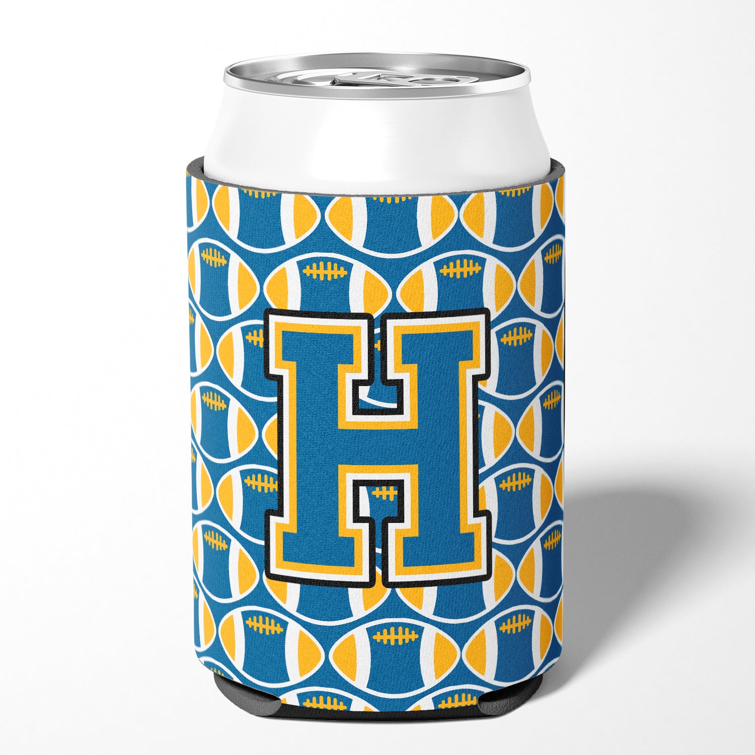 Letter H Football Blue and Gold Can or Bottle Hugger CJ1077-HCC.