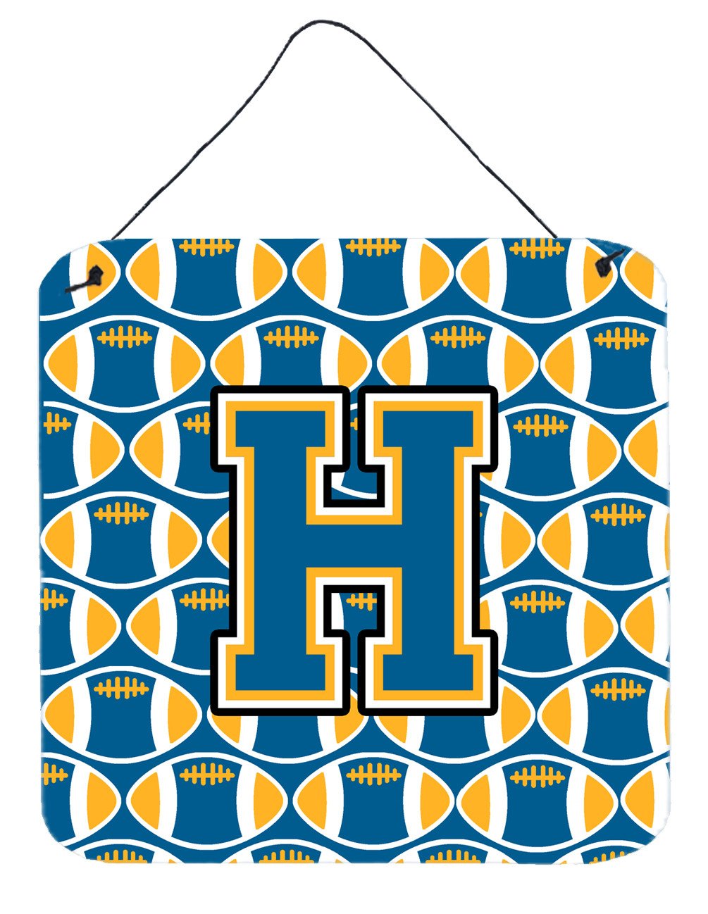 Letter H Football Blue and Gold Wall or Door Hanging Prints CJ1077-HDS66 by Caroline&#39;s Treasures