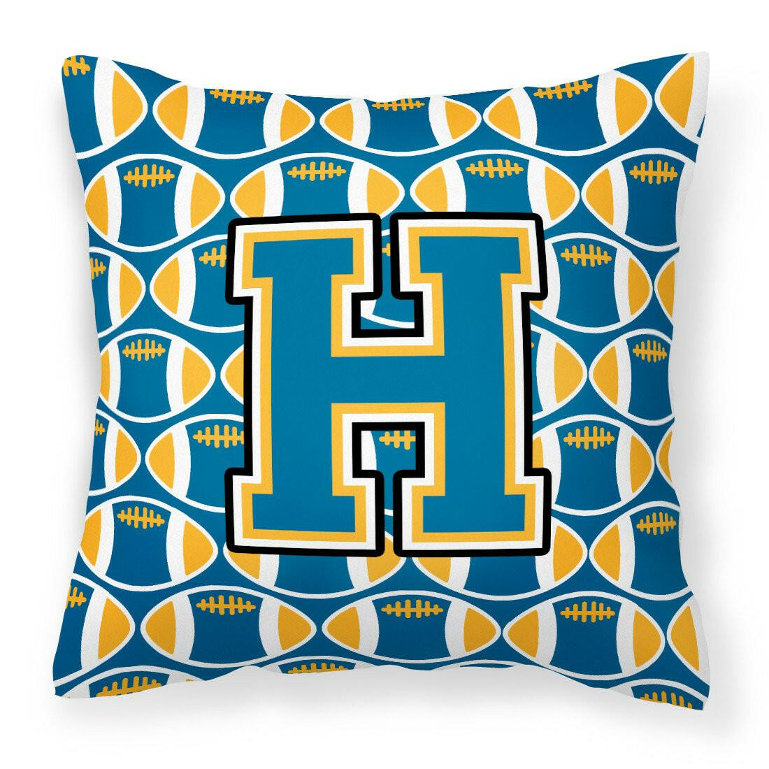 Letter H Football Blue and Gold Fabric Decorative Pillow CJ1077-HPW1414 by Caroline&#39;s Treasures