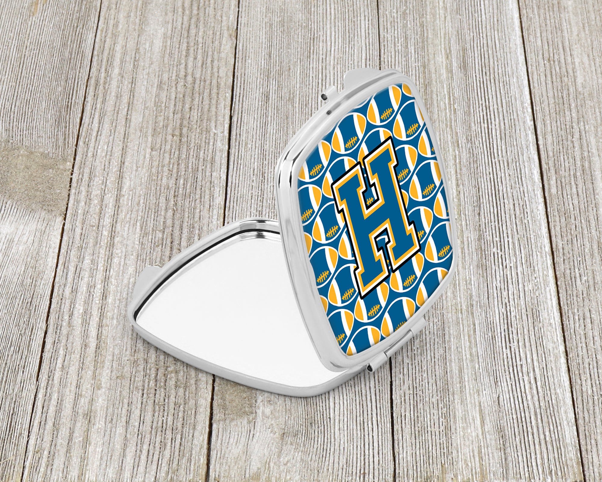 Letter H Football Blue and Gold Compact Mirror CJ1077-HSCM  the-store.com.