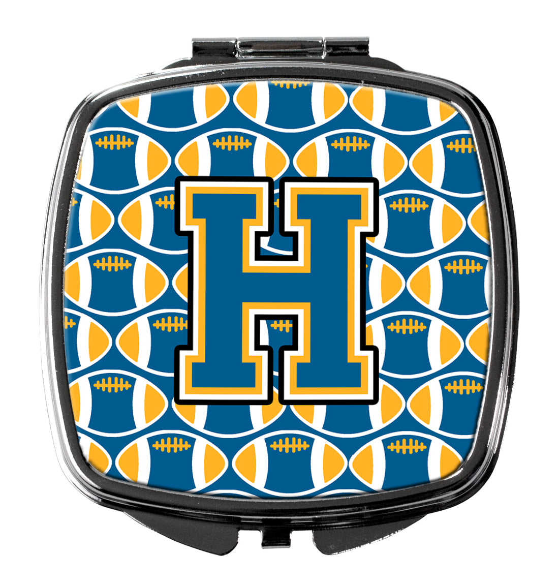 Letter H Football Blue and Gold Compact Mirror CJ1077-HSCM