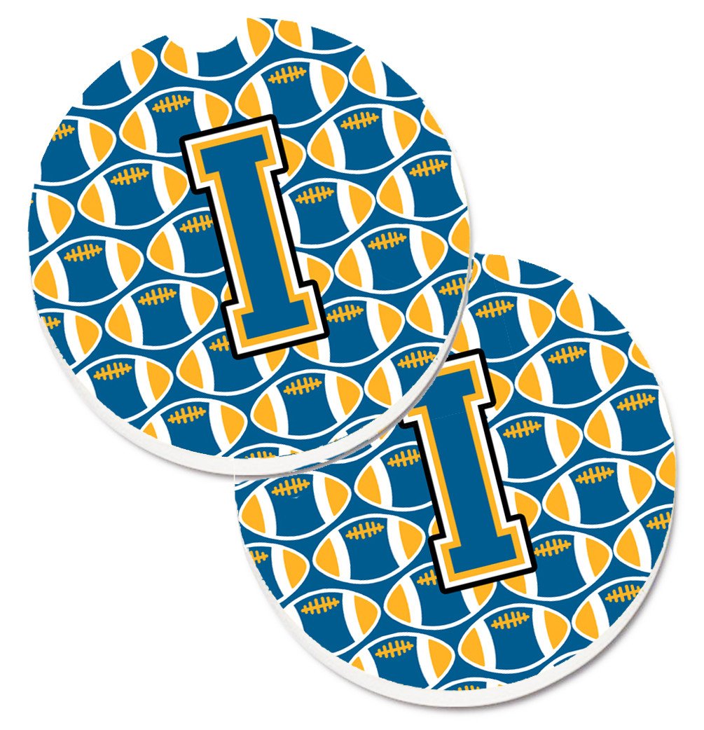 Letter I Football Blue and Gold Set of 2 Cup Holder Car Coasters CJ1077-ICARC by Caroline&#39;s Treasures