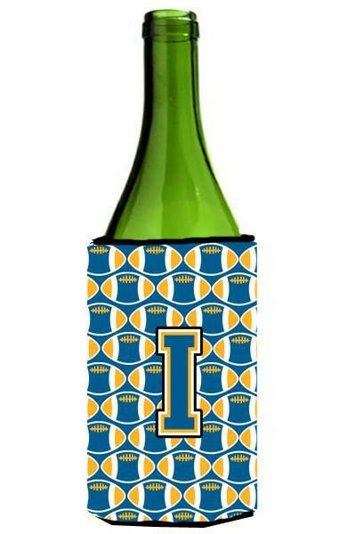 Letter I Football Blue and Gold Wine Bottle Beverage Insulator Hugger CJ1077-ILITERK by Caroline&#39;s Treasures