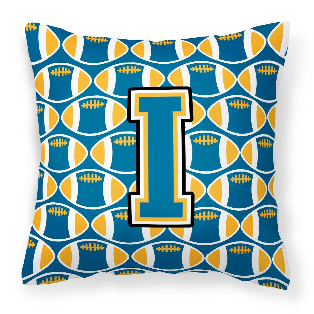 Letter I Football Blue and Gold Fabric Decorative Pillow CJ1077-IPW1414 by Caroline&#39;s Treasures