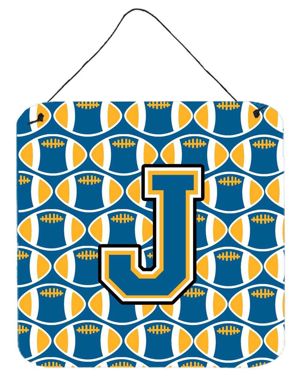 Letter J Football Blue and Gold Wall or Door Hanging Prints CJ1077-JDS66 by Caroline&#39;s Treasures