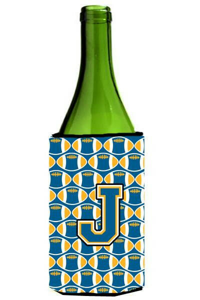 Letter J Football Blue and Gold Wine Bottle Beverage Insulator Hugger CJ1077-JLITERK by Caroline&#39;s Treasures
