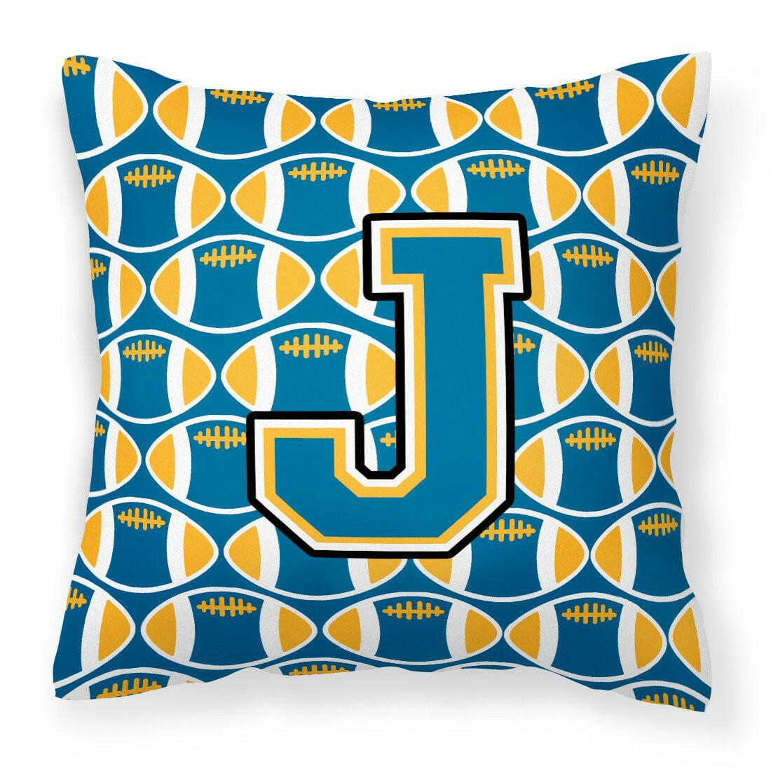 Letter J Football Blue and Gold Fabric Decorative Pillow CJ1077-JPW1414 by Caroline&#39;s Treasures