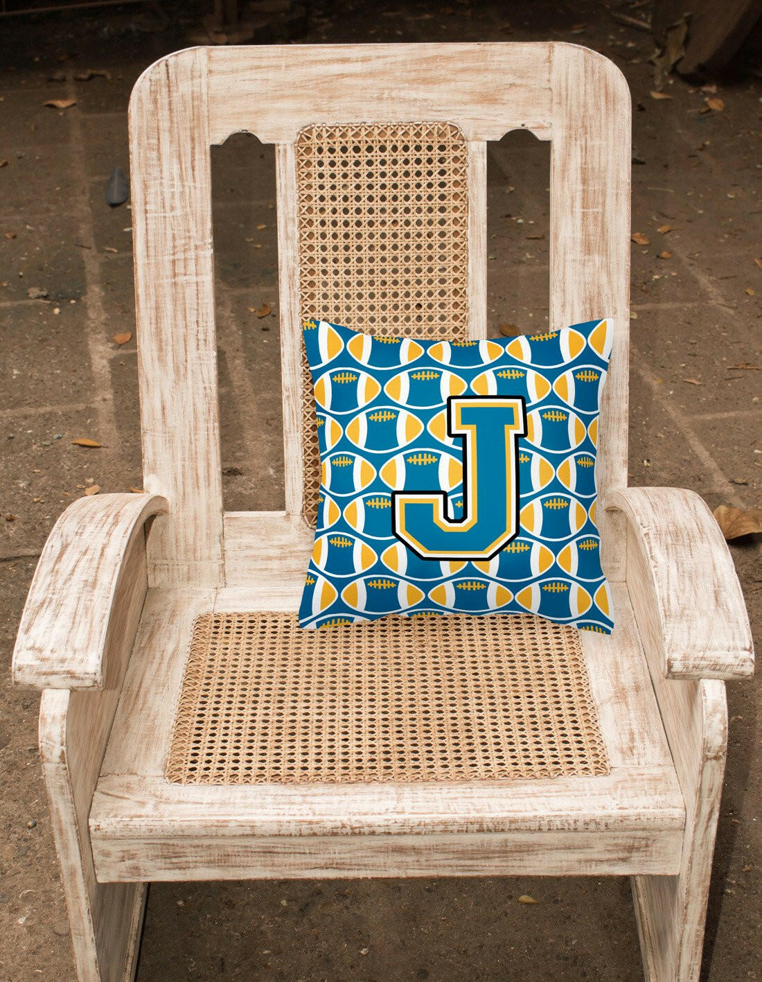 Letter J Football Blue and Gold Fabric Decorative Pillow CJ1077-JPW1414 by Caroline's Treasures