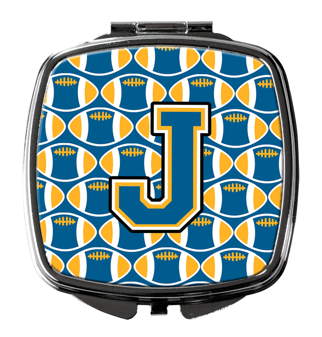 Letter J Football Blue and Gold Compact Mirror CJ1077-JSCM
