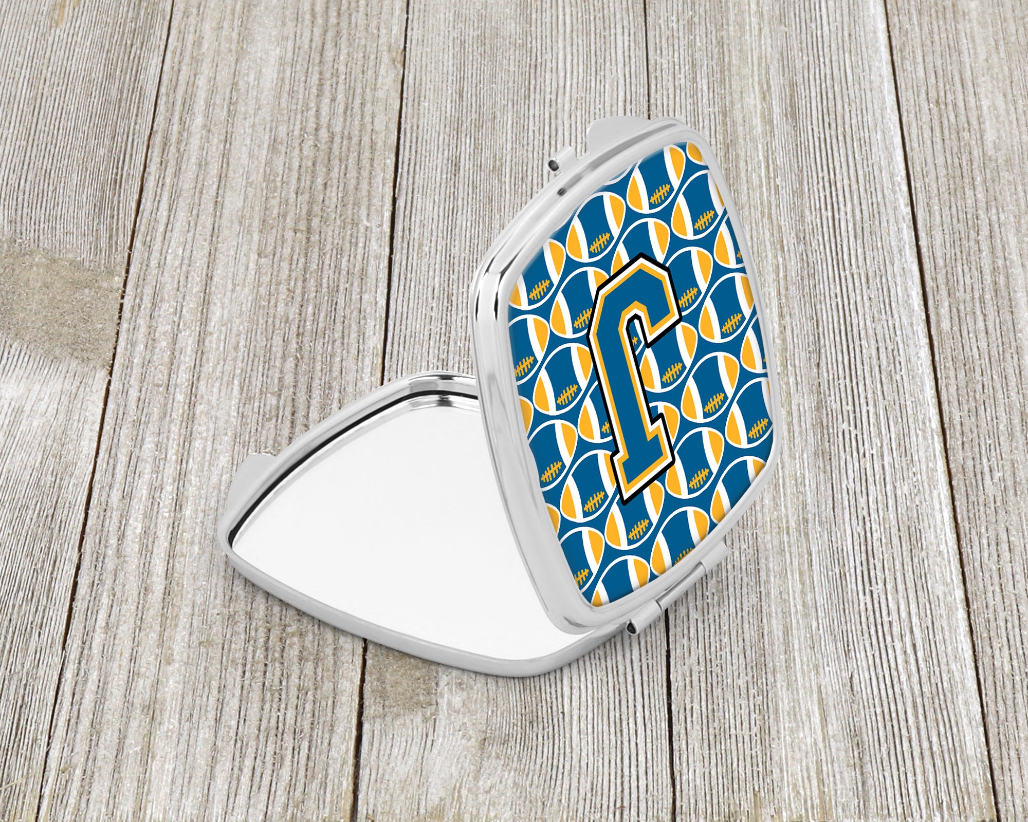 Letter J Football Blue and Gold Compact Mirror CJ1077-JSCM  the-store.com.
