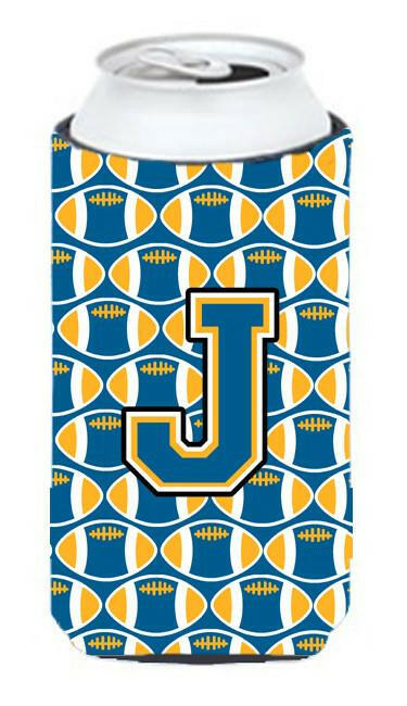 Letter J Football Blue and Gold Tall Boy Beverage Insulator Hugger CJ1077-JTBC by Caroline&#39;s Treasures