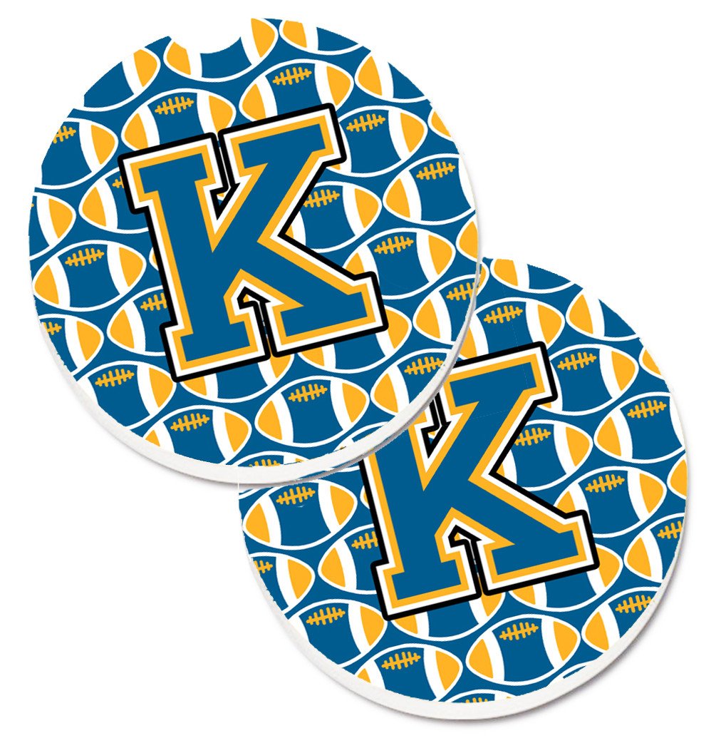 Letter K Football Blue and Gold Set of 2 Cup Holder Car Coasters CJ1077-KCARC by Caroline&#39;s Treasures