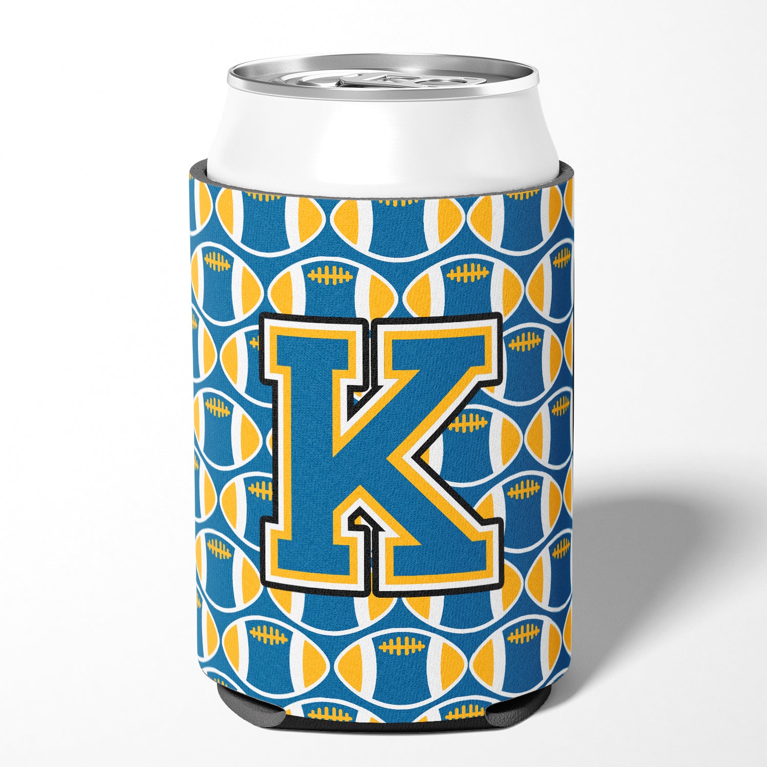 Letter K Football Blue and Gold Can or Bottle Hugger CJ1077-KCC.
