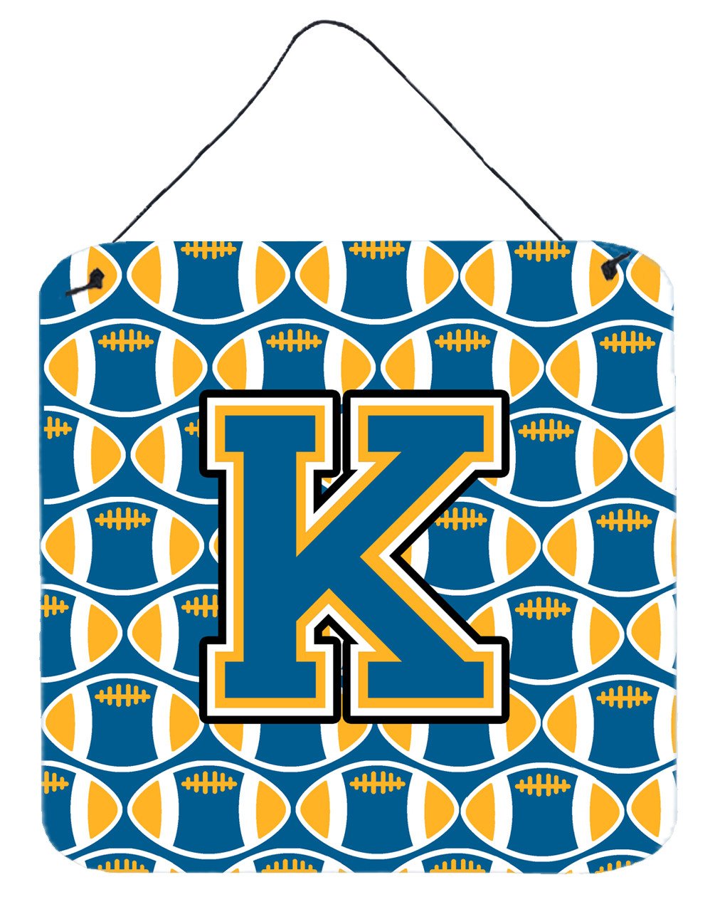 Letter K Football Blue and Gold Wall or Door Hanging Prints CJ1077-KDS66 by Caroline&#39;s Treasures