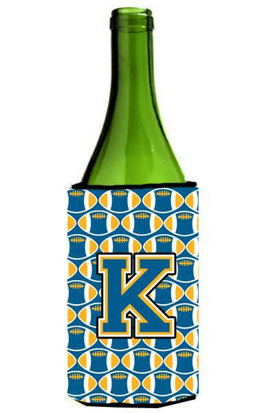 Letter K Football Blue and Gold Wine Bottle Beverage Insulator Hugger CJ1077-KLITERK by Caroline&#39;s Treasures