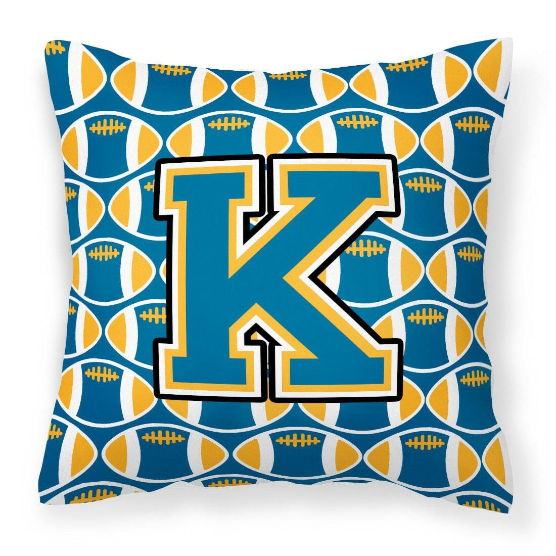 Letter K Football Blue and Gold Fabric Decorative Pillow CJ1077-KPW1414 by Caroline&#39;s Treasures