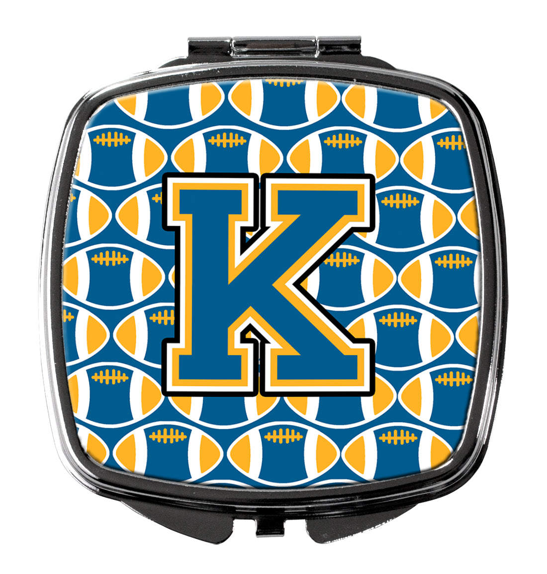 Letter K Football Blue and Gold Compact Mirror CJ1077-KSCM