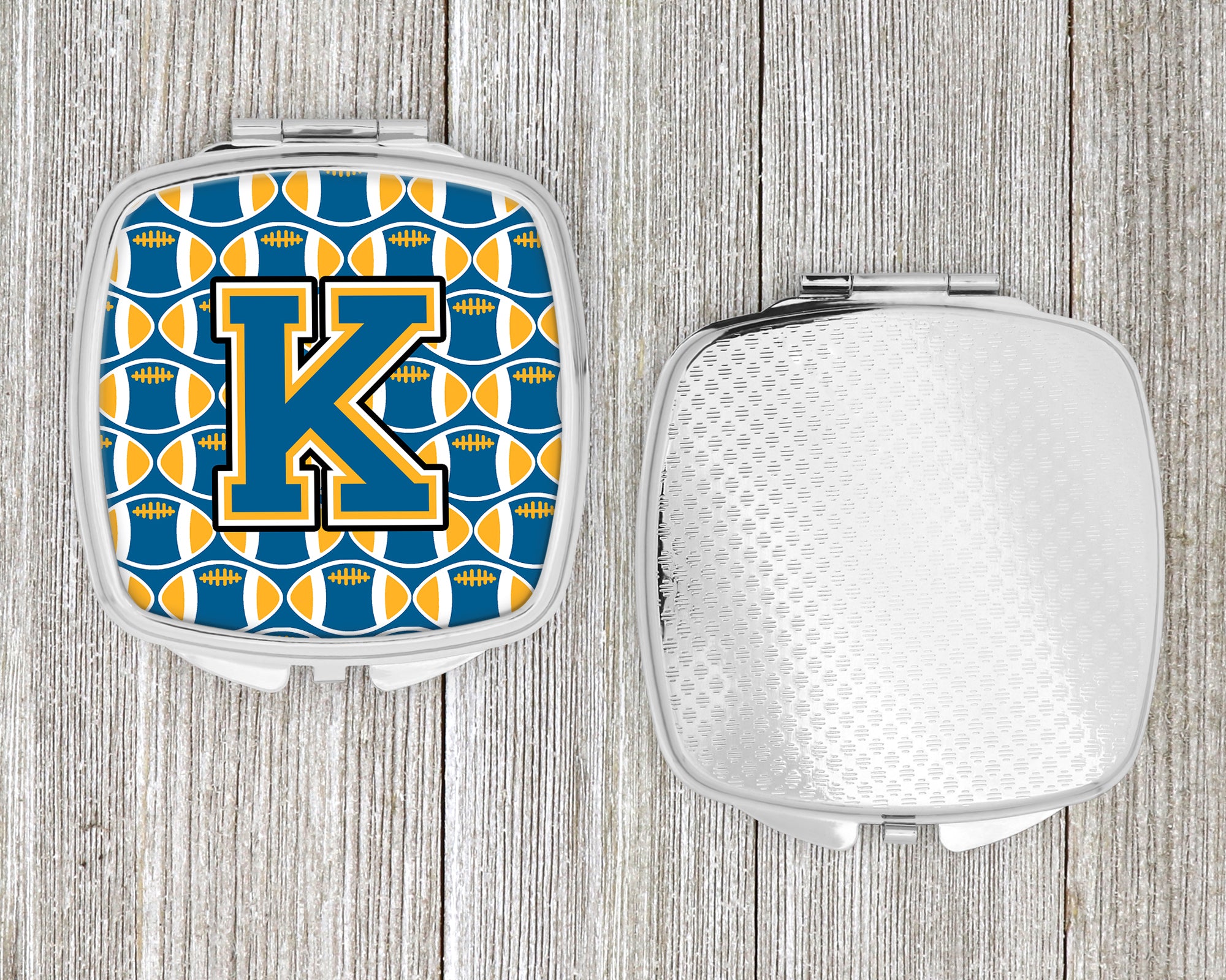 Letter K Football Blue and Gold Compact Mirror CJ1077-KSCM  the-store.com.
