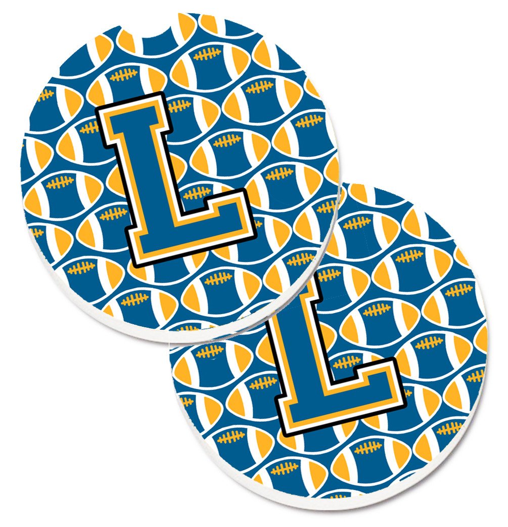 Letter L Football Blue and Gold Set of 2 Cup Holder Car Coasters CJ1077-LCARC by Caroline&#39;s Treasures