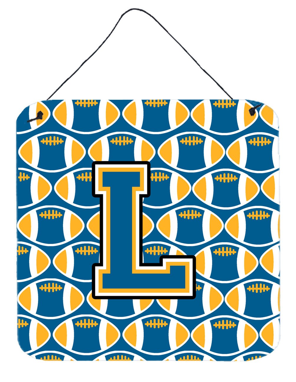 Letter L Football Blue and Gold Wall or Door Hanging Prints CJ1077-LDS66 by Caroline&#39;s Treasures