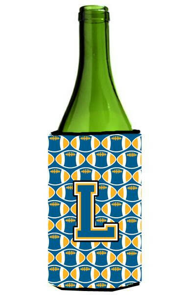 Letter L Football Blue and Gold Wine Bottle Beverage Insulator Hugger CJ1077-LLITERK by Caroline&#39;s Treasures