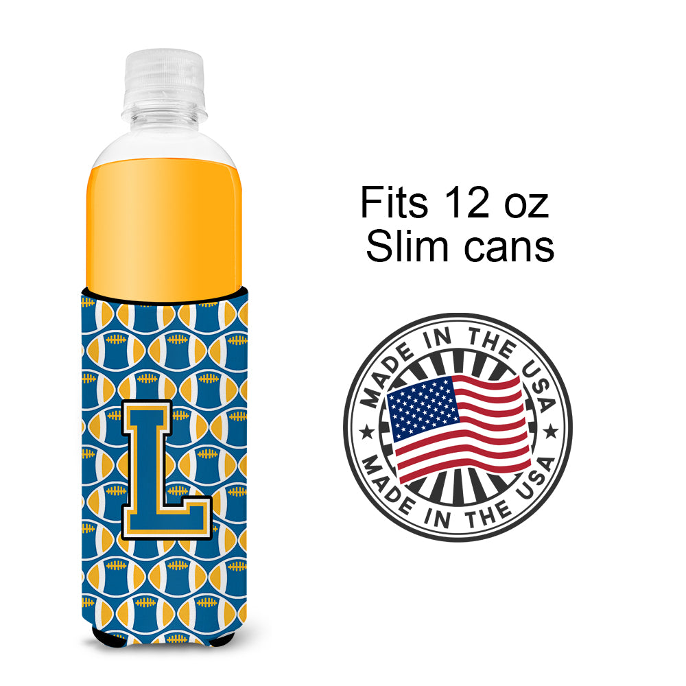 Letter L Football Blue and Gold Ultra Beverage Insulators for slim cans CJ1077-LMUK