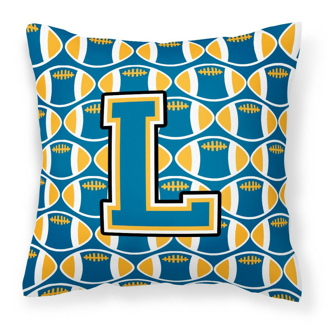 Letter L Football Blue and Gold Fabric Decorative Pillow CJ1077-LPW1414 by Caroline&#39;s Treasures