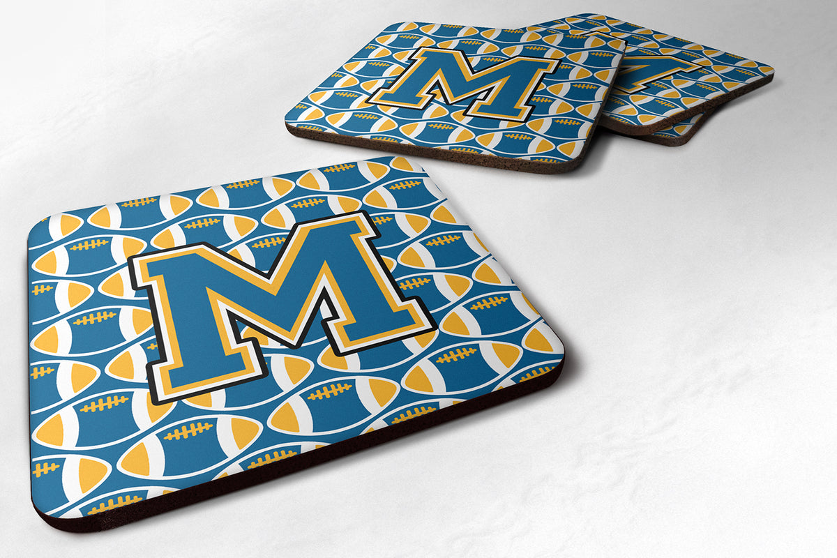 Letter M Football Blue and Gold Foam Coaster Set of 4 CJ1077-MFC - the-store.com