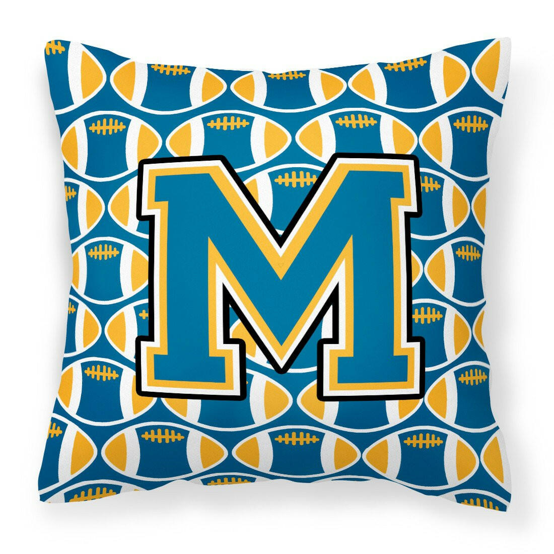 Letter M Football Blue and Gold Fabric Decorative Pillow CJ1077-MPW1414 by Caroline&#39;s Treasures