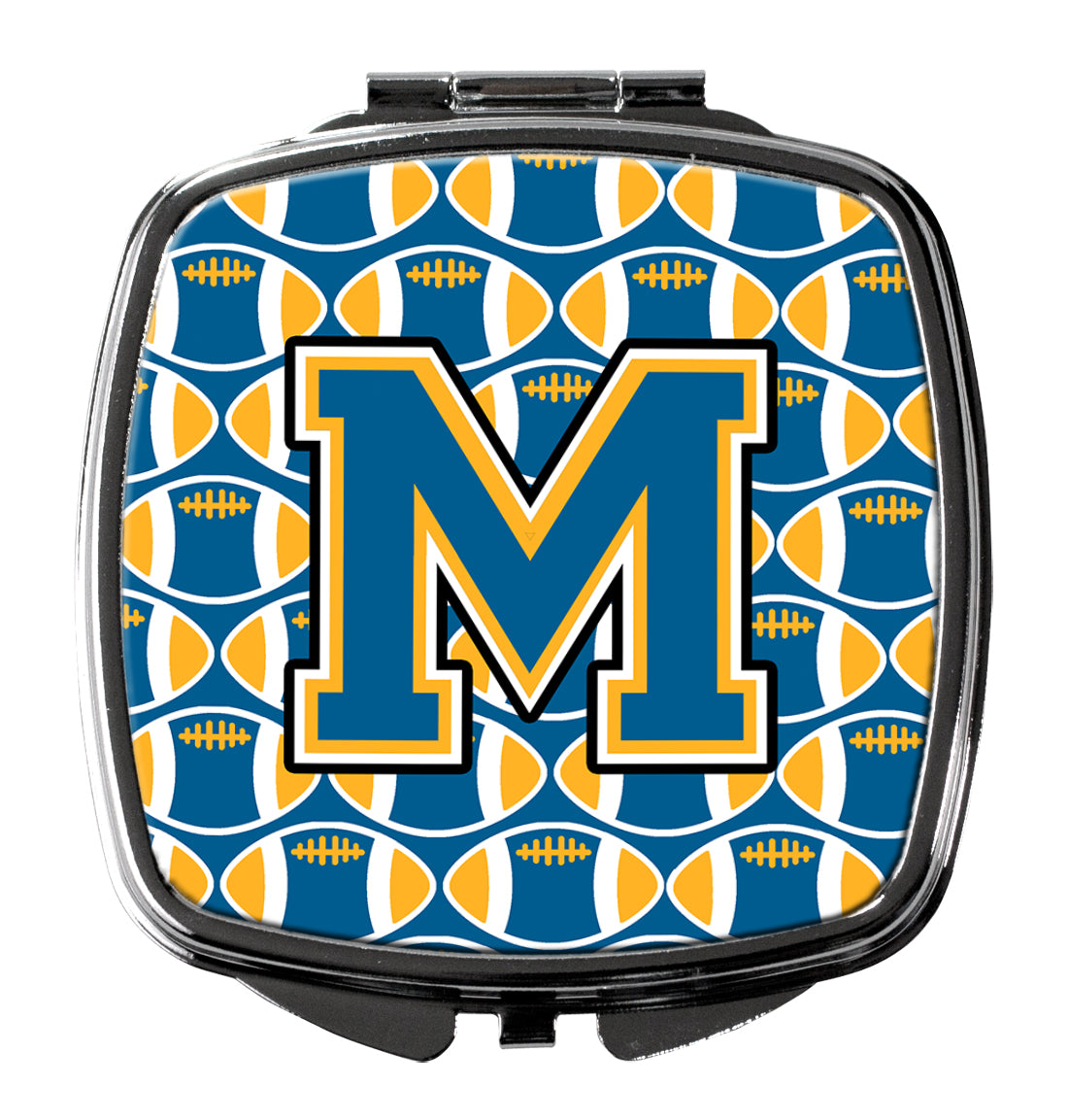 Letter M Football Blue and Gold Compact Mirror CJ1077-MSCM