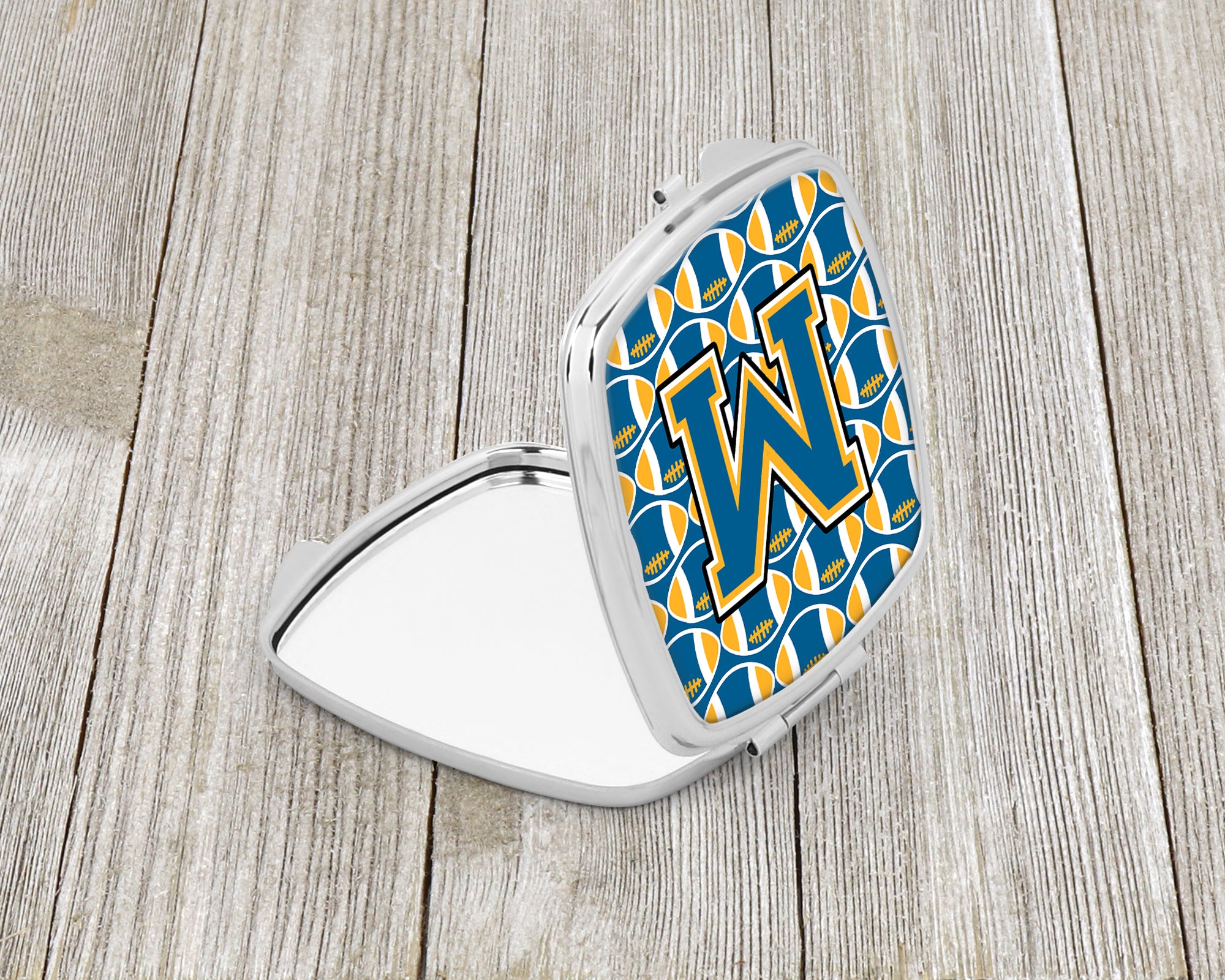 Letter M Football Blue and Gold Compact Mirror CJ1077-MSCM  the-store.com.