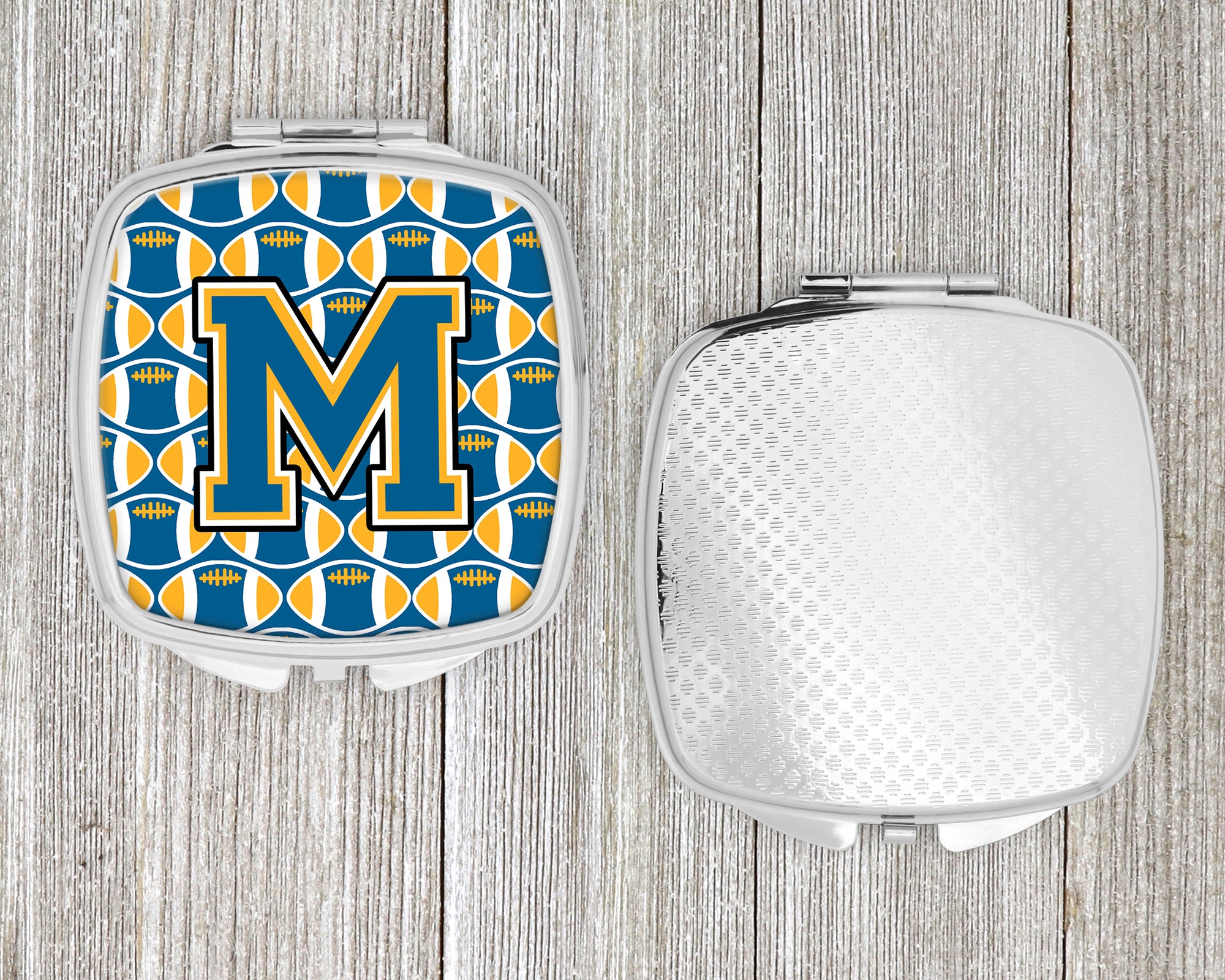 Letter M Football Blue and Gold Compact Mirror CJ1077-MSCM  the-store.com.